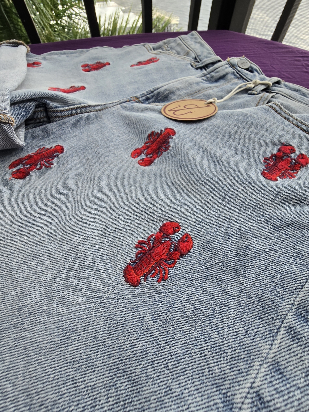 DRIFTWOOD Light Blue Denim Shorts with Red Lobster Embroidery - Picture 8 of 9